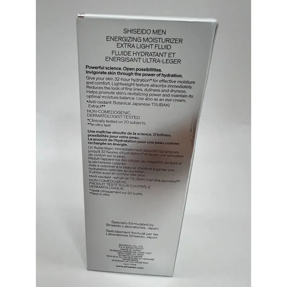 Shiseido Men Energizing Moisturizer Extra Light Fluid 100ml 3.3oz New Sealed